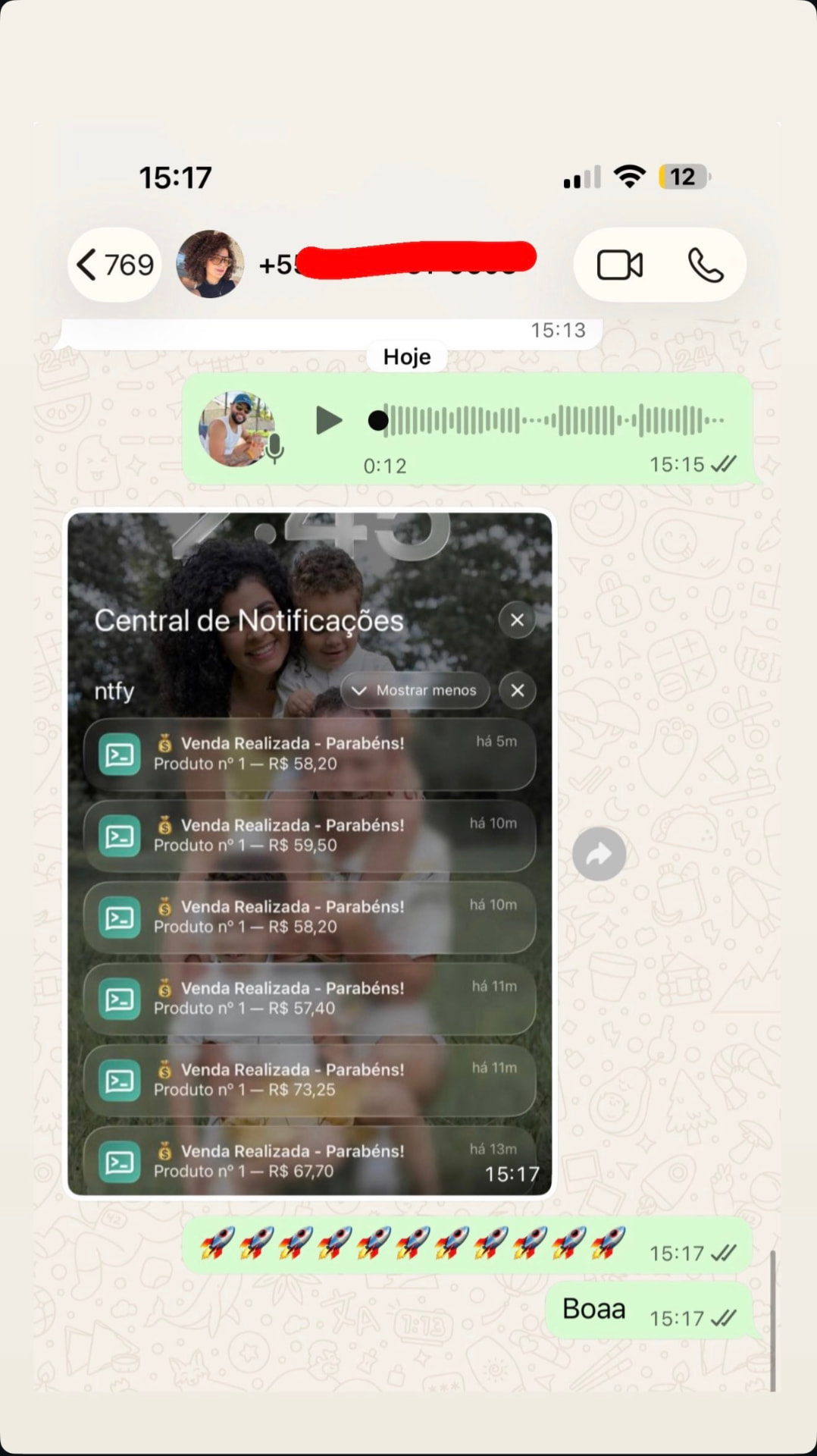 Print de resultados de aluno: notificações de vendas