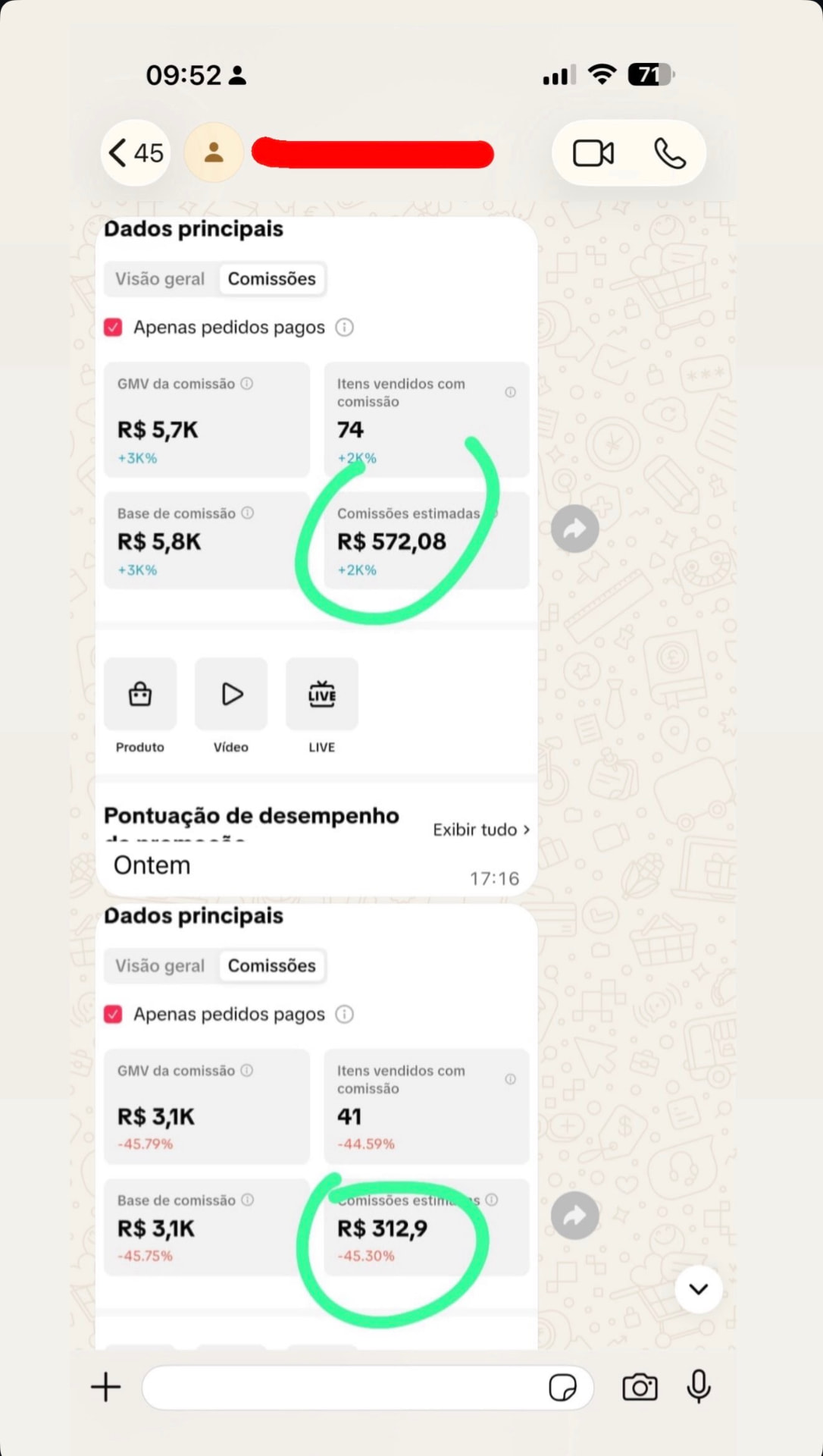 Print de resultados de aluno: notificações de vendas
