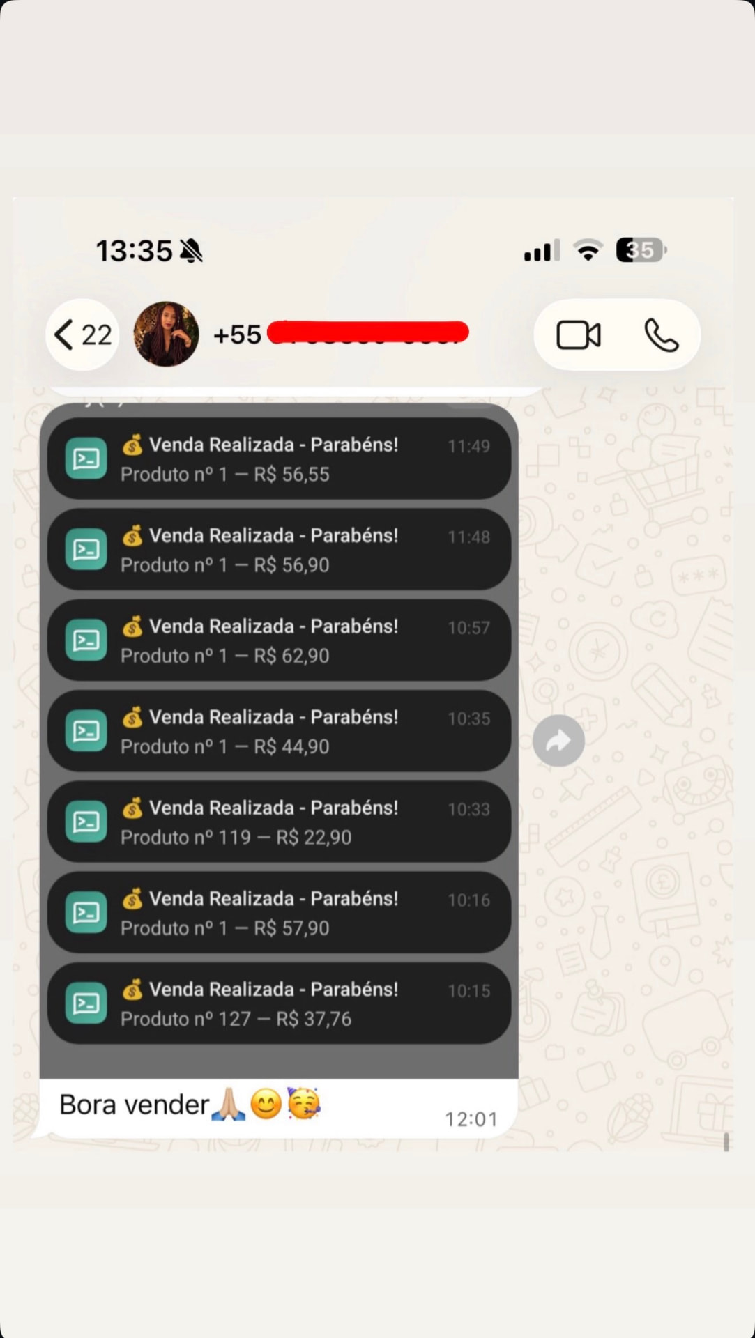 Print de resultados de aluno: notificações de vendas
